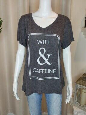 CHIN Up Apparel Wifi & Caffeine V-Neck Tee, Gray L